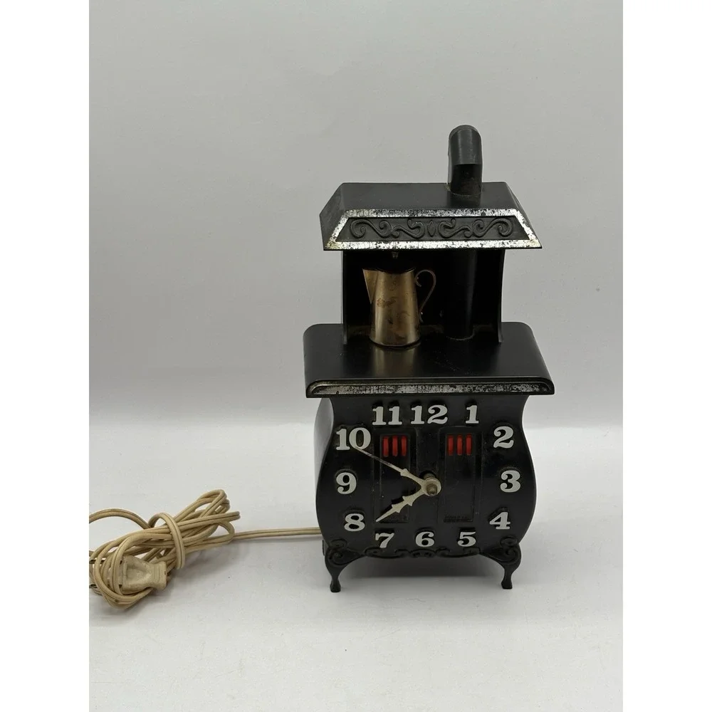Vintage 1970s Spartus Pot Belly Stove Wall Clock Free Standing Grannycore